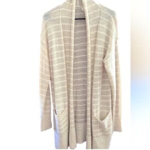 Caslon Beige cardigan with an even lighter shade of white stripe across